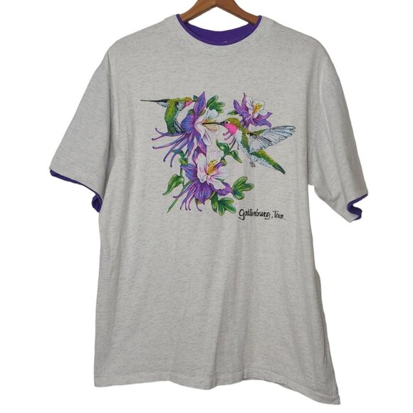 Vintage Gatlinburg Tennessee Hummingbird Single Stitch OSFA T Shirt Gray Nature - Picture 1 of 10